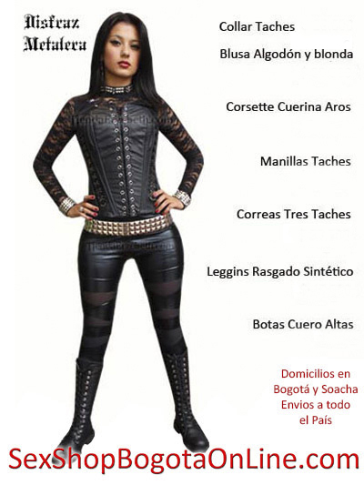 disfraz metalera sexy corset blusa blonda leggins rasgado sintetico botas chica sexy metalera rockera bogota colombia