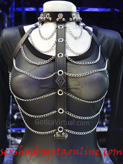 sexy arnes cadenas ojales frontales plateados correas cuerina negras ajustables graduables comodo sado fetish envios nacionales domicilios bogota soacha