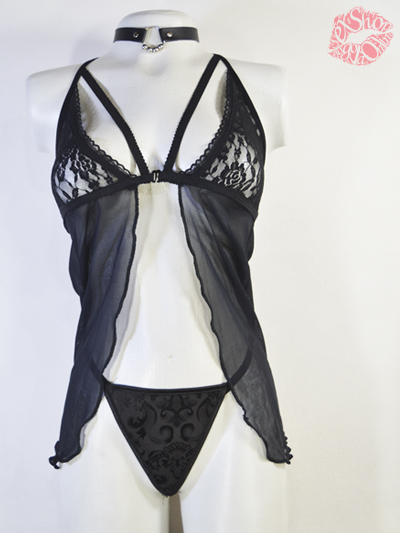 sexy baby doll negro velo blonda transparente cinta ajustable envios nacionales